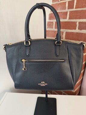 Coach Black Pebbled Leather Satchel with Gold-Tone Accents